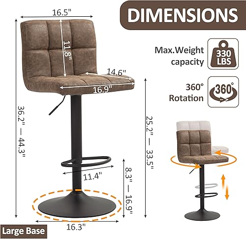 Miniatura 17 de Finnhomy Juego de 2 taburetes de bar dorados de tela de terciopelo, taburetes de bar giratorios con reposapiés y respaldo grueso en forma de L, Base