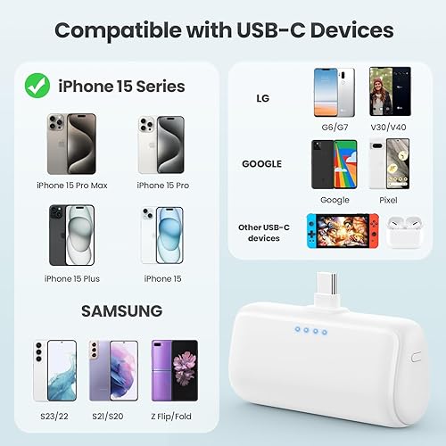 Miniatura 3 de Cargador portátil pequeño USB C Power Bank 3500mAh, PD carga rápida mini batería con conector USB-C compatible con iPhone 1515 Plus15 Pro15 Pro