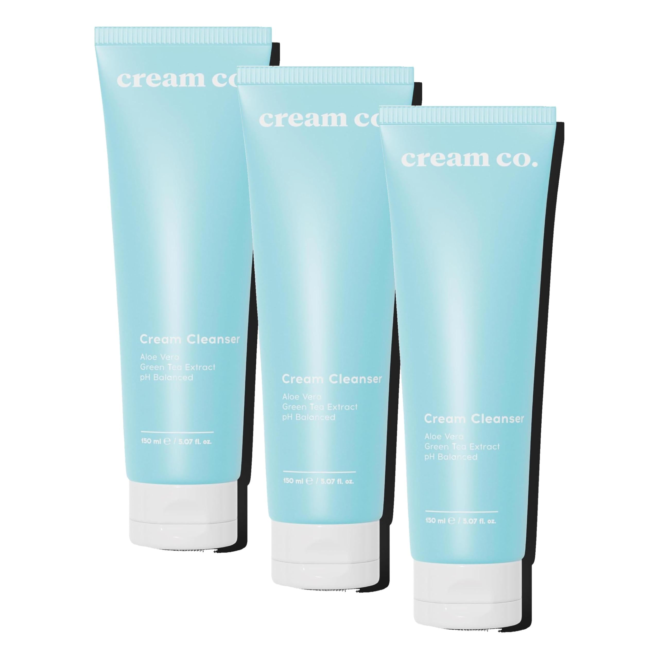 Cream Co. pH dengeli Krem Yüz Makyaj Temizleyici, Çift Aşamalı, Yeşil Çay Özü Aloe Vera, Tüm Cilt Tipleri (3 paketi)