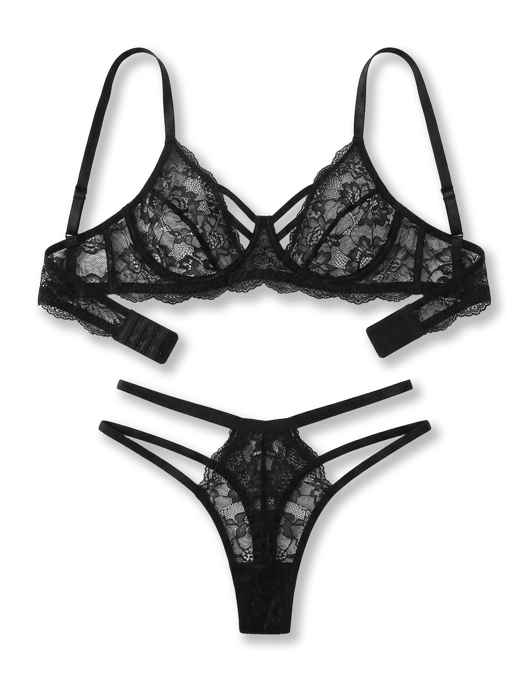 Photo 1 of Avidlove Lingerie Sets for Women Sexy Lace Bra and Panty Set Wireless 2 Piece Lingerie Outfit(Black,M)