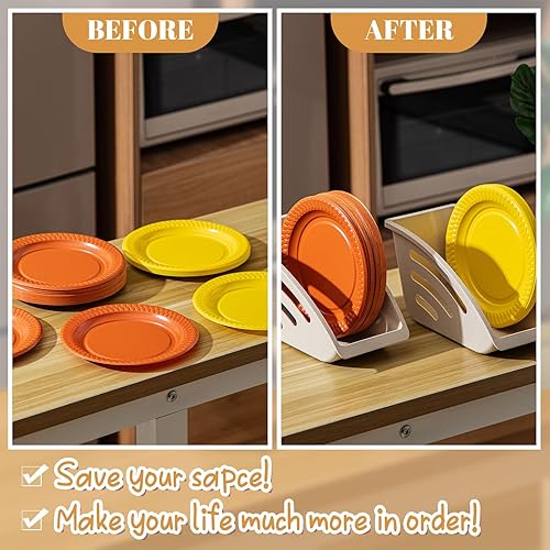 Miniatura 5 de Uiifan 2 soportes de plástico para platos de papel de 10 pulgadas, dispensador vertical para gabinete, organizador de platos de cena, ensalada,