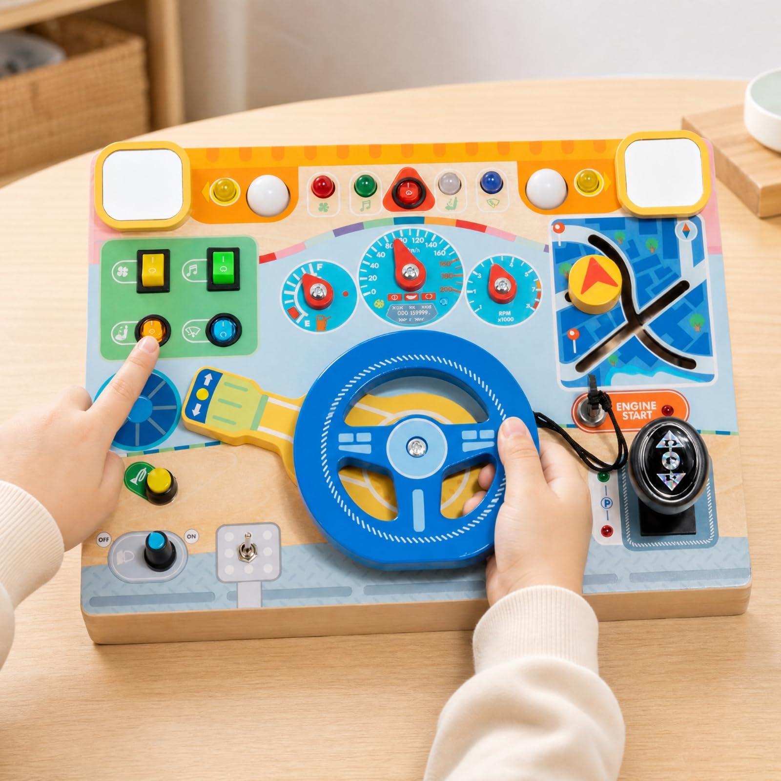 Busy Board mit Lenkrad handlungsorientiert Lenkrad-Beschäftigungsbrett bildschirmfrei Auto-Dashboard Spielbrett für sensorisches Spiel