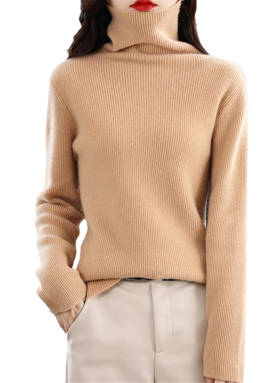 Damen-Pullover, Kaschmir-Pullover, einfarbig, gestrickt, Rollkragenpullover, langärmelig