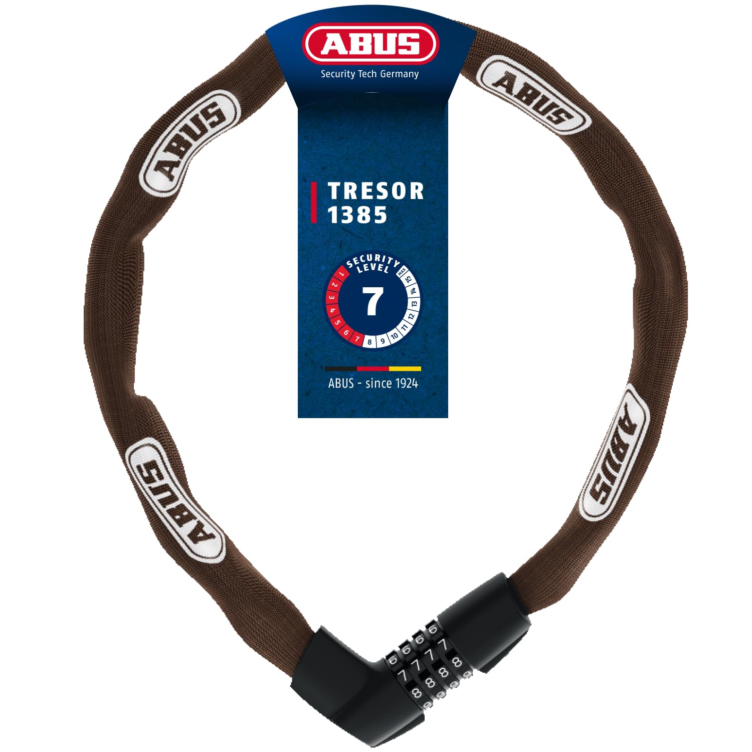 Abus Lucchetto a Catena Tresor 1385 - Lucchetto a Combinazione in Acciaio temprato - Catena Quadrata Spessa 7 mm - Livello di Sicurezza 7-85 cm - Marrone