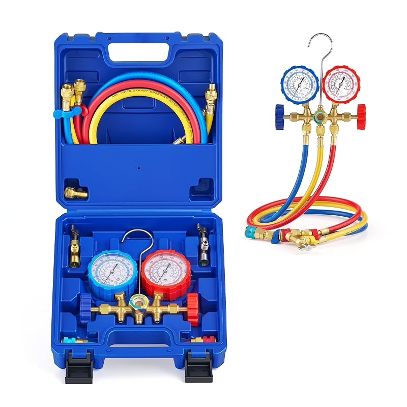 Kit de Manifold de Manômetros de Ar-Condicionado 3 Vias Orion Motor Tech para R134a, R12, R22 e R502 com Mangueiras de 91,4 cm