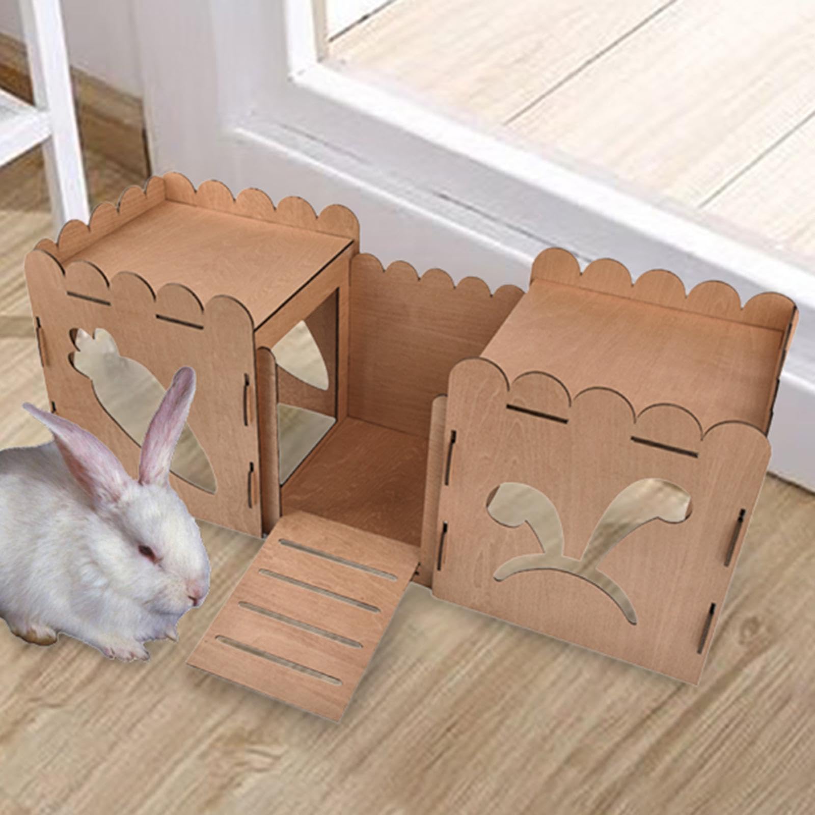 Holzkaninchenburg, Versteck, Hamsterhaus mit Rampe, Hütte, Nest, Kleintierhaus, Bett, Meerschweinchenversteck, Haus für Eichhörnchen Und Lemminge, Aus