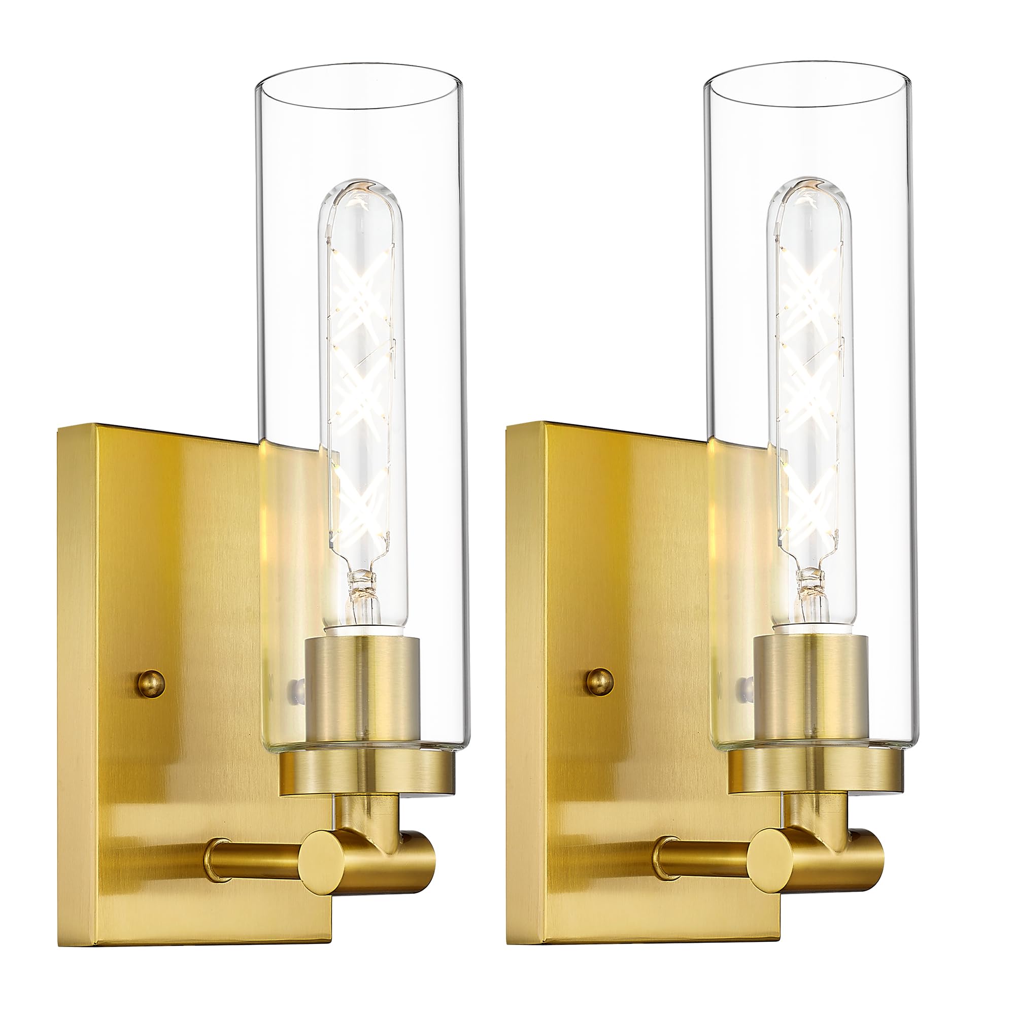 Photo 1 of Emak Wall Sconces Set of Two, Modern Brushed Gold Sconce with Clear Glass Shade, Bathroom Lighting Fixtures for Mirror, Living Room, Bedroom, Gallery, WS086-BGD-CG-2PK
