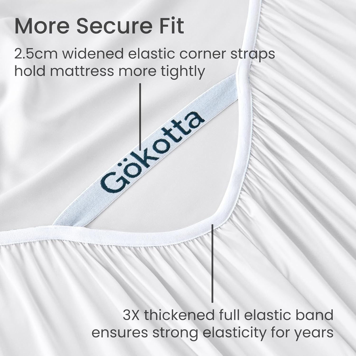 GOKOTTA Extra Deep Pocket Queen Size Fitted Sheet Only: 100% Rayon Derived from Bamboo Silky Soft - Fits Mattress 18-24" with Elastic Corner Straps - White