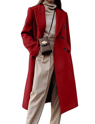 Womens Long Wool Coats Fall Winter Double Breasted Trench Coat