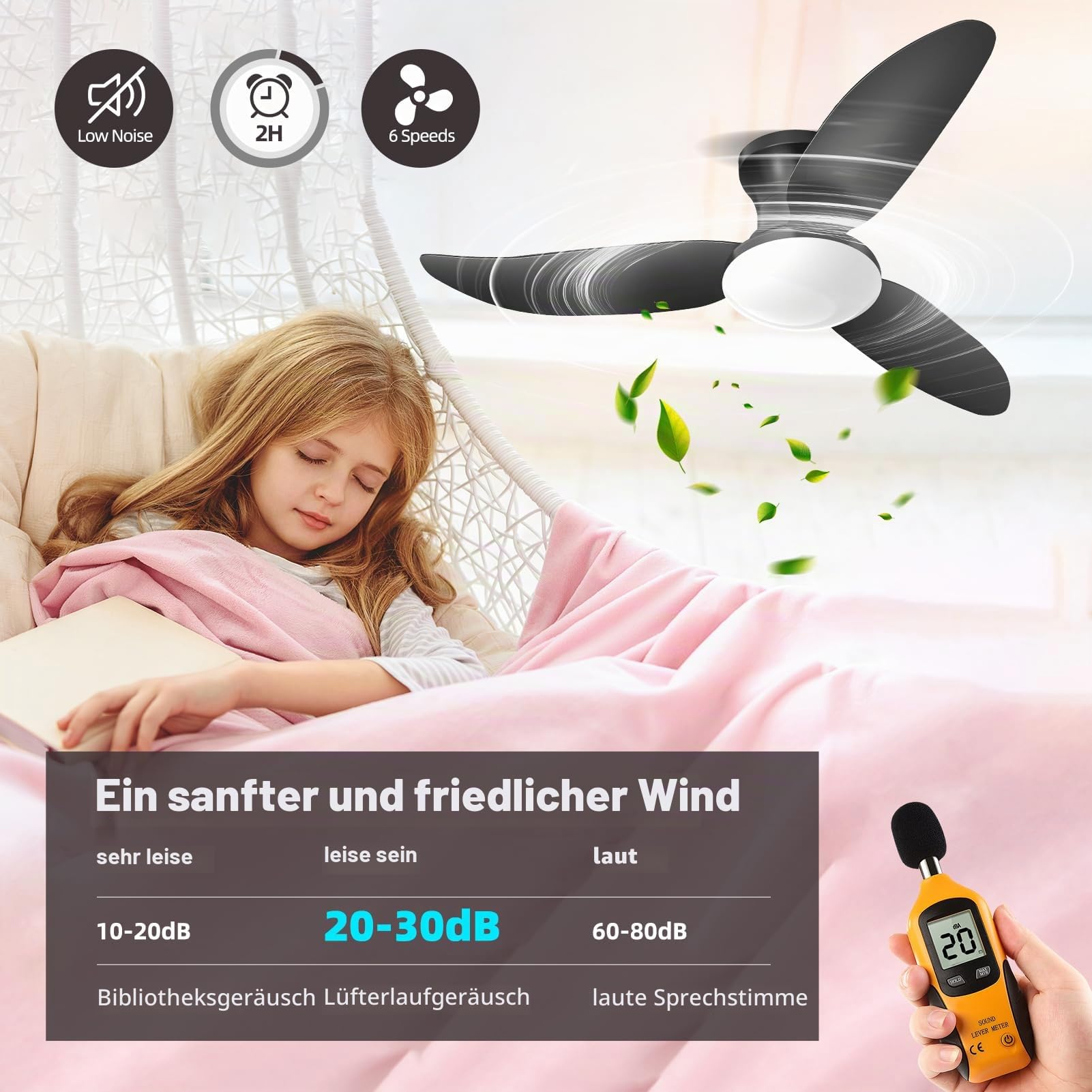 100cm Deckenventilator mit Beleuchtung, Deckenleuchte mit Ventilator, Deckenlampe mit Fernbedienung | 3000~6500K, Dimmbare,6-Gang,Speicherfunktion, Leise LED Lampe für Wohnzimmer Schlafzimmer
