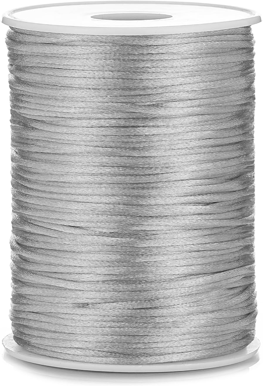 2mm x 100 Yards Satin Nylon Trim Cord, Rattail, Chinese Knot, Kumihimo Cord (Sliver Gray)