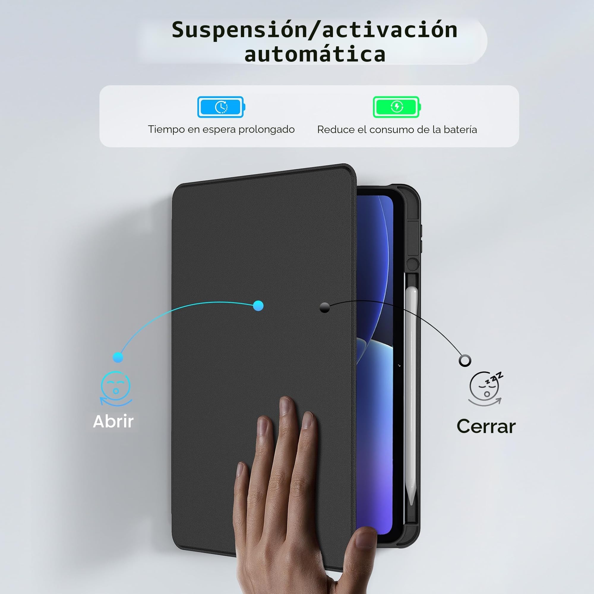 EasyAcc Funda Compatible con Xiaomi Mi Pad 7/ Pad 8/ Pad 7 Pro/Pad 8 Pro(11.2 Pulgadas), con Soporte para Pencil, Carcasa Soporte Rotación de 360 Grados Protectora Respaldo Clara, Negro