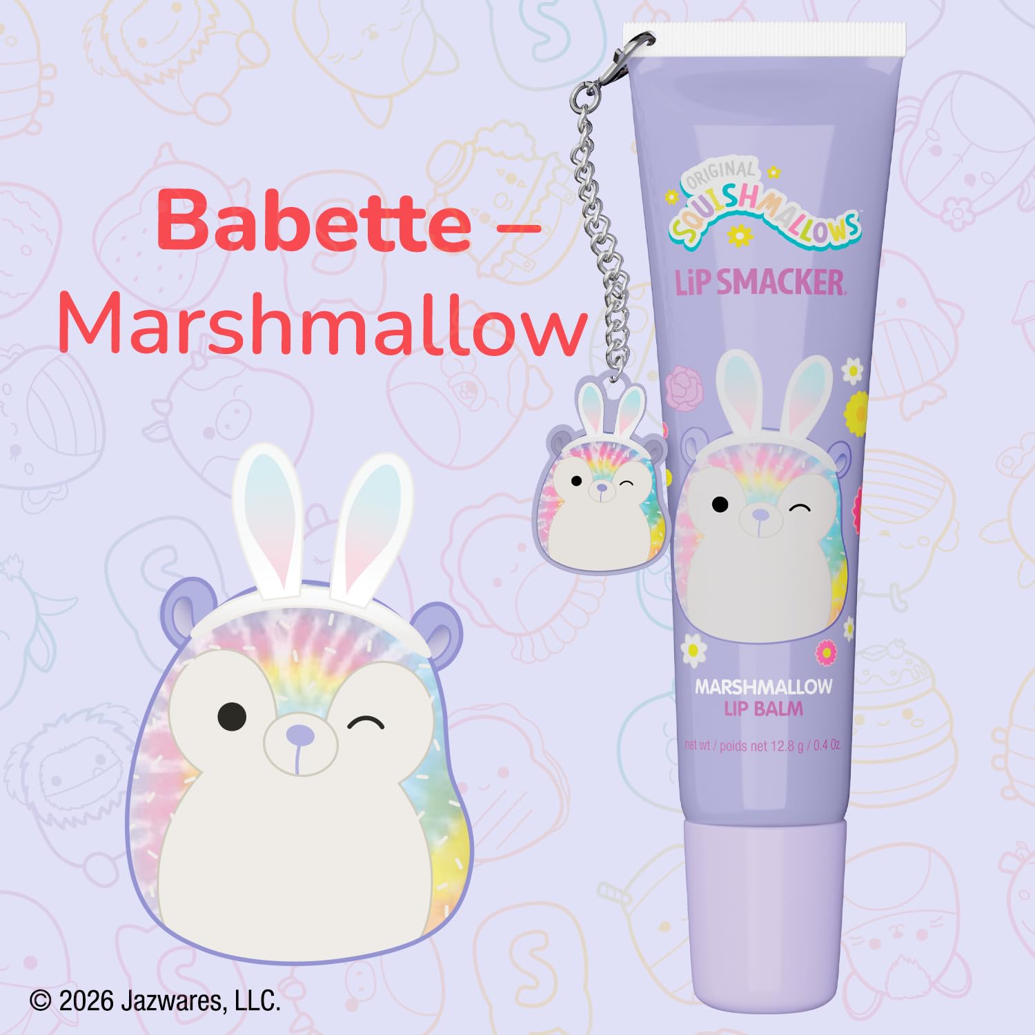 Lip Smacker Squishmallows Lip Balm, Marshmallow (Babette), Limited Edition Easter Basket Stuffer, Flavored & Scented Lip Balm with Charm, Collectible Spring Gift