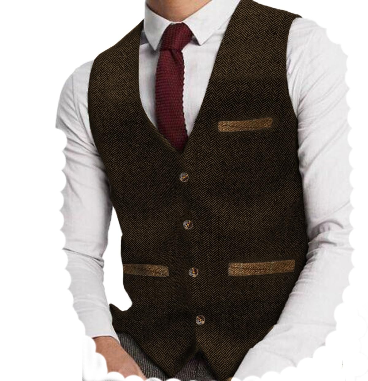Yiaisafa Mens Hunting Vests Tweed Waistcoats Retro Herringbone Vintage Lined Wool Wedding Groomsman Lined Business S-3XL(Brown,XXXL)