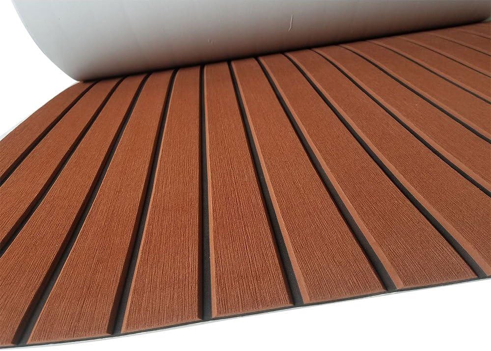 SOOMJ Eva Synthetic Teak Deck Mat, EVA Foam Faux Teak Non-Slip Marine Flooring Mat, Boat Yacht Flooring Synthetic Teak Decking Pad(Brown with Black Lines)