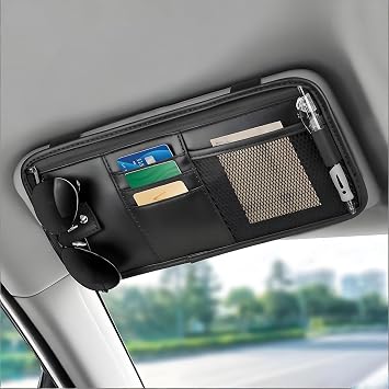 Car Sun Visor Organizer for Mitsubishi Outlander III 2018-2021, Sunglasses Holder Clip PU Leather Vehicle Storage Pocket Card Document Wallet Pouch Accessory