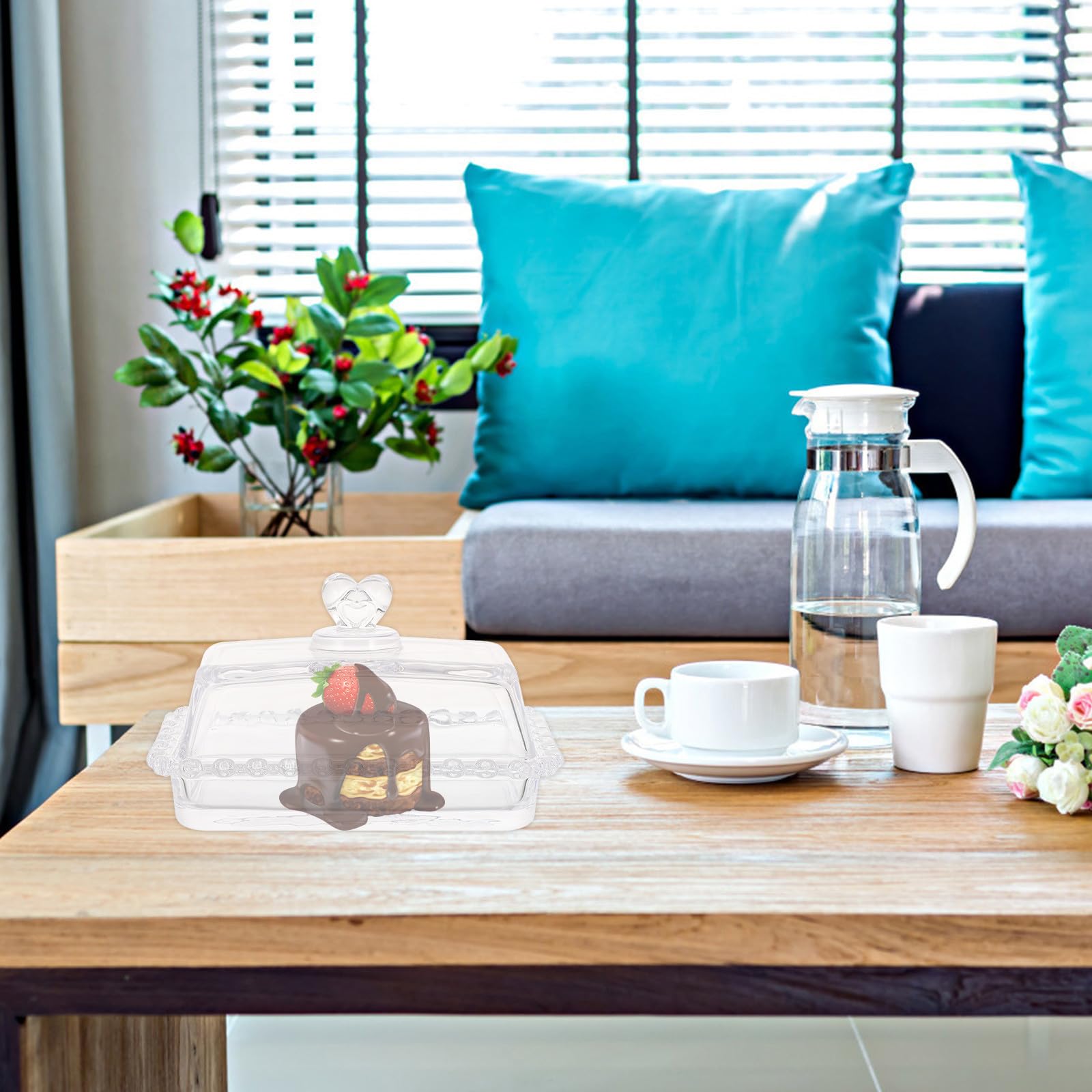 USHOBE Bandeja para Tartas con Tapa de Vidrio Cuadrada, Soporte para Exhibición de Postres y Snacks, Contenedor con Textura Firme para Repostería en Bodas y Fiestas