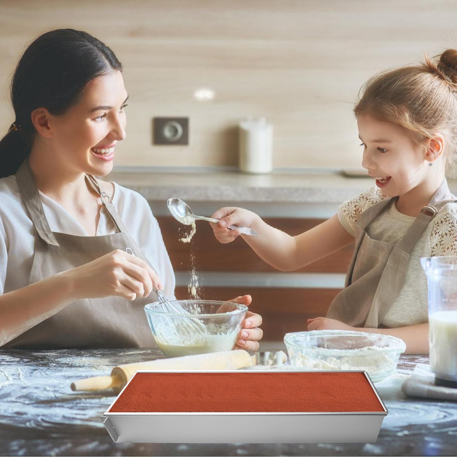 Backform Rechteckig Verstellbar, Edelstahl Tiramisu Form Käsekuchenform mit Acryldeckel Pfannenwender, BPA frei, Wiederverwendbare Backformen für Kuchen Brownies, Lasagne, Kuchen, Käsekuchen(40cm)