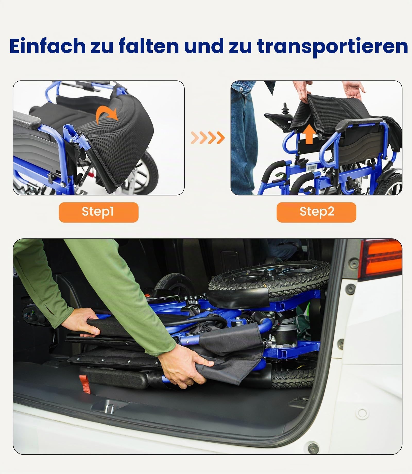 VOCIC V56 Elektrorollstuhl für Senioren Faltbar Leicht,30KM | Tragbarer Rollstuhl Elektrisch bis 150KG,Elektrischer Rollstühle mit 40CM Gummi Luftbereifung für all Gelände,(himmelblau)