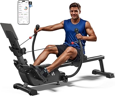 MERACH Rudergerät für Zuhause, Innovativ Doppelpaddel mit Mehreren Trainingsmodi, Ganzkörpertraining mit der MERACH APP, über 1000 Champion-Kurse, Simuliert Echtes Rudern