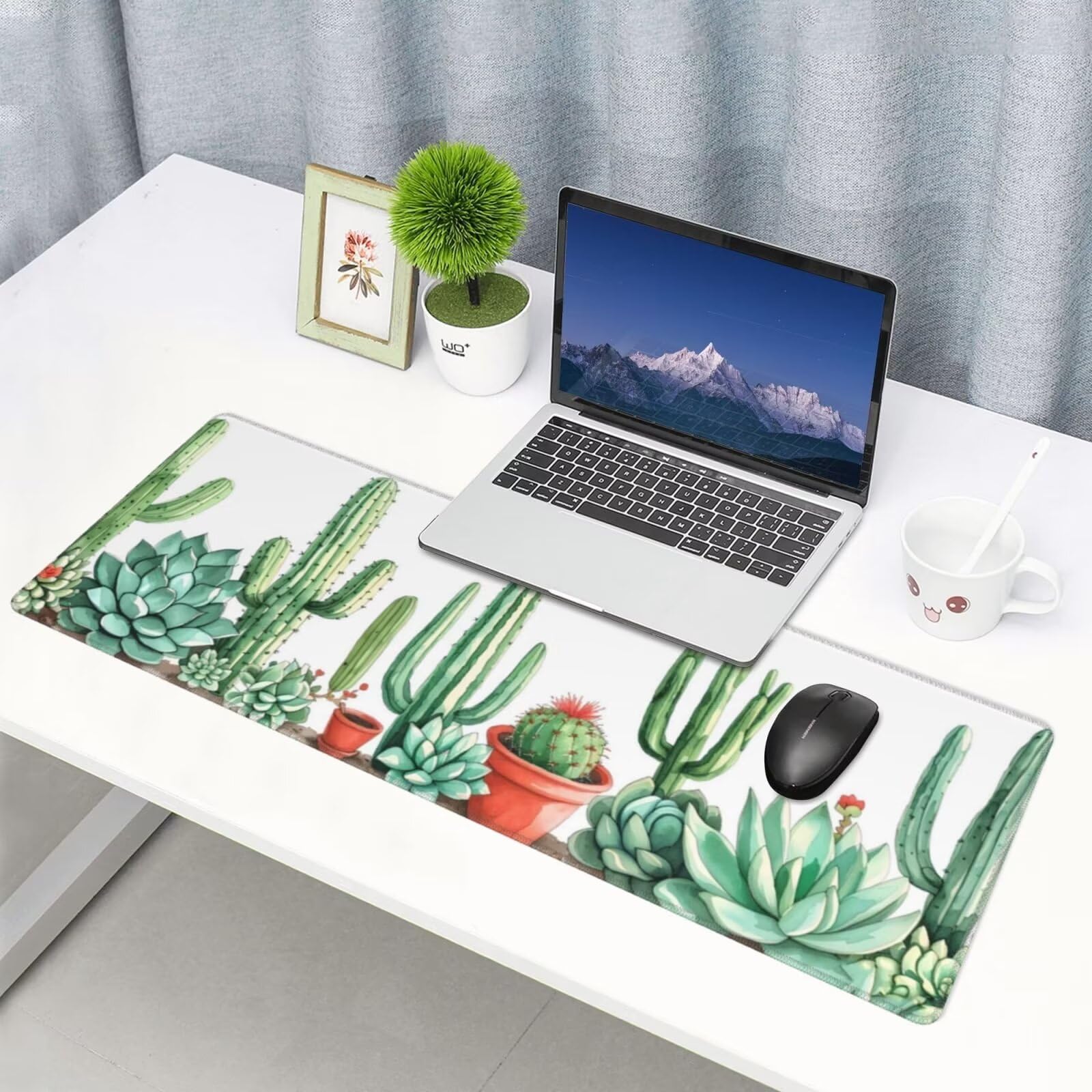 Tappetino Mouse, Tappetino Mouse Gaming Grande XXL 1500x800x3mm Tappetino Scrivania Mouse Pad, Base in Gomma Antiscivolo, Bordi Cuciti,Lavabile, Mousepad per Ufficio e Gaming (cactus) R-666