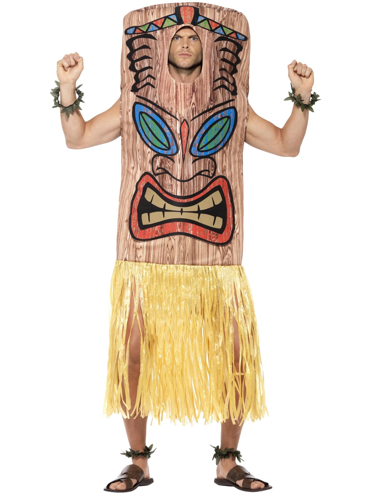 Smiffy's Tiki Totem Costume With Skirt Wrist & Ankle Cuffs - Costume Totem Fancy Dress Tiki Hawaiian Mens Pole Beach Adult