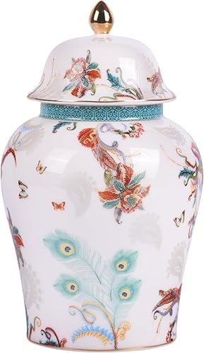 Tarro de jengibre chino con tapa, estilo antiguo, decorativo para el hogar, retro, flores de porcelana azul y blanca, florero de cerámica cubierto,