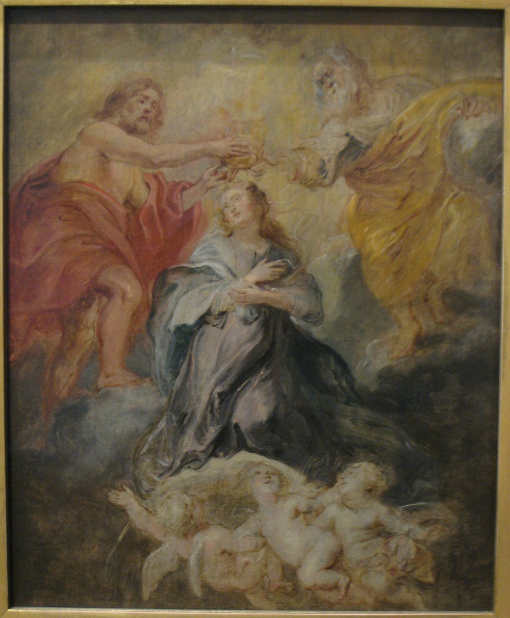 Boceto de Rubens de la coronación de la Virgen mediano, lámina mate con elegante marco marrón