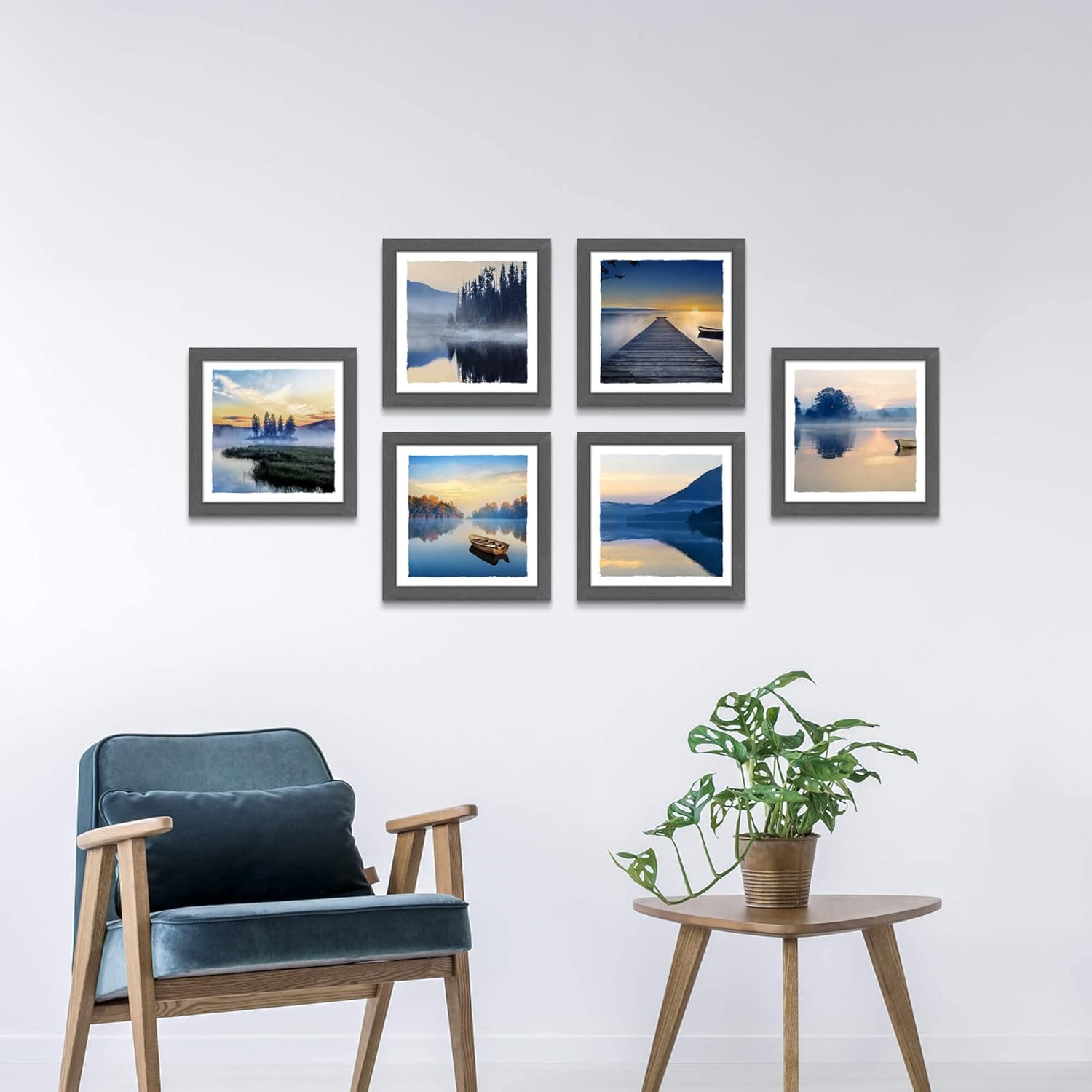 Framed Lake Landscape Wall Art: 6 Pieces Mountain Scenery Photos Prints Frames Nature Forest Painting Modern Various Stunning View Artwork Relaxing Sunset Picture for Bedroom Office