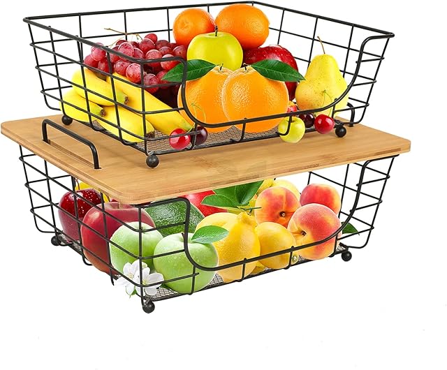 Xbopetda 2-Tier Fruit Basket, Countertop Fruit Rack Holder, Fruit Bowl Bread Basket Vegetable Rack for Fruit Vegetables Snacks, Household Items