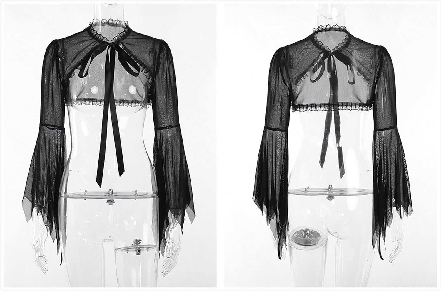 Victorian Crop Bolero Shrug Top for Women Gothic Sheer Y2k Fairy Goth - Image 6