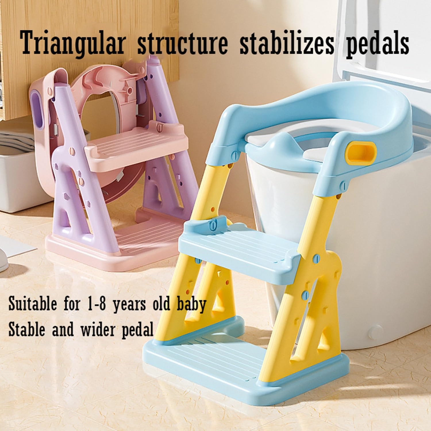 KtEli 2 in 1 Potty Training Seat & Toddler Step Stool, Toddler Toilet Seat with Step Stool, Adjustable Step & Seat Height Potty Seats for Toddlers Boys Girls,Anti-Slip Pads,Urinal Splash Guard(Pink)