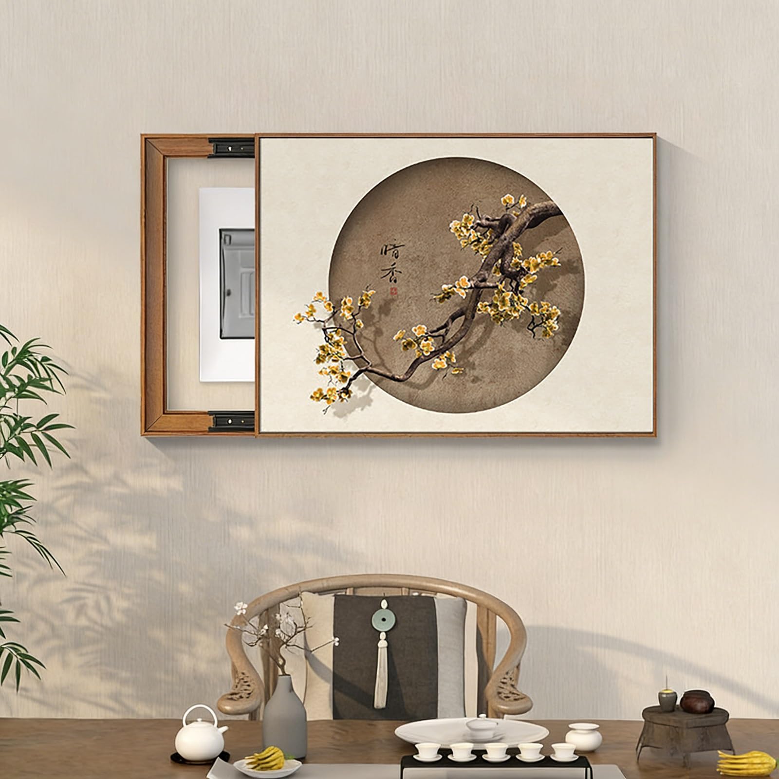 Genérico Tapa Decorativa Retro para Caja de fusibles, Panel eléctrico de Pared, Ingenioso Sistema para Ocultar interruptores, Ideal para el hogar, hoteles y oficinas (marrón, 50 x 40 cm).