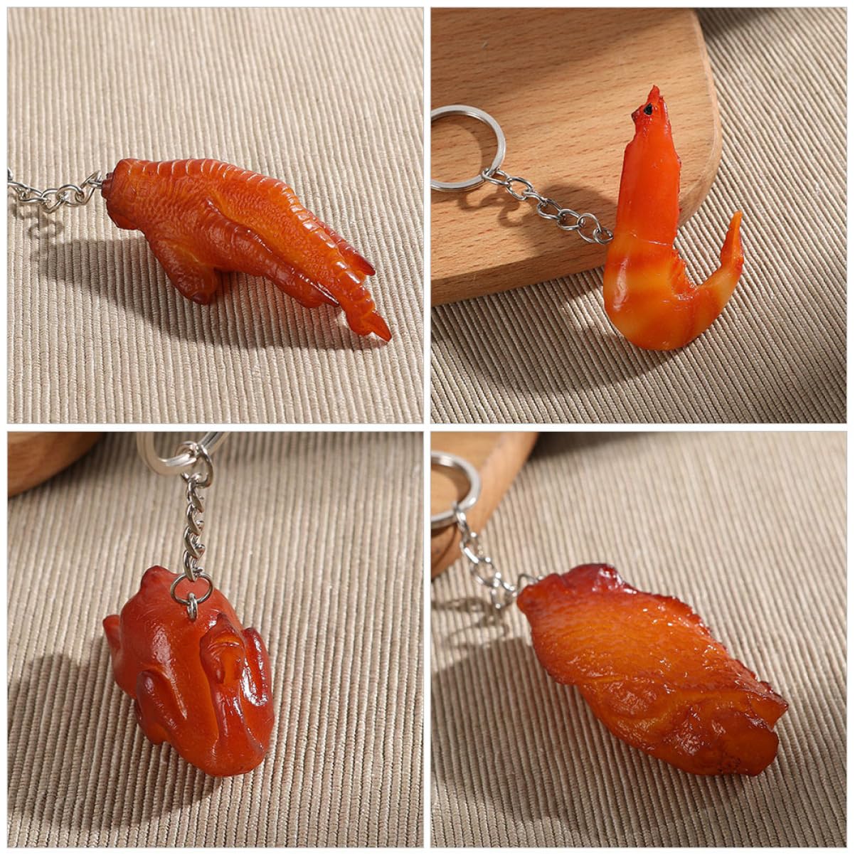Simulierter Lebensmittelschlüssel Taschenanhänger Taschenzubehör Schlüsselanhänger Mit Gekochtem Huhn Kette Anhänger Mit Schlüsselanhänger Lebensmittelverzierung Pvc 6st
