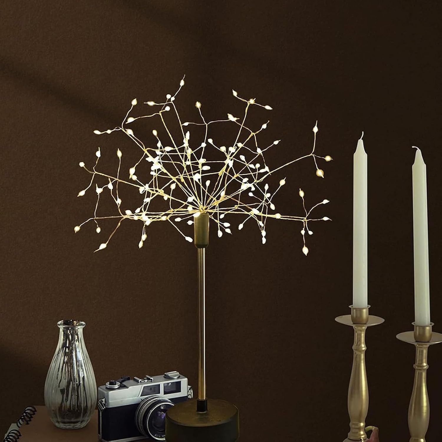 DDRIC Nest and Flowers Table Lights Fireworks, 2025 New Mini Table Starburst Lights with Remote Conrtol, Led Christmas Starburst Firework Lamp for Dinner Indoor Christmas Party Dec (2PCS-B)