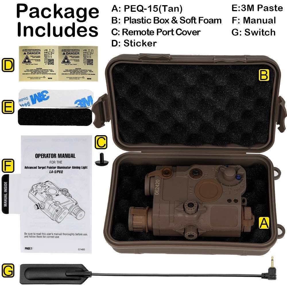 Airsoft PEQ-15 IR Laser + Visible Red Laser + White LED Flashlight (Black)