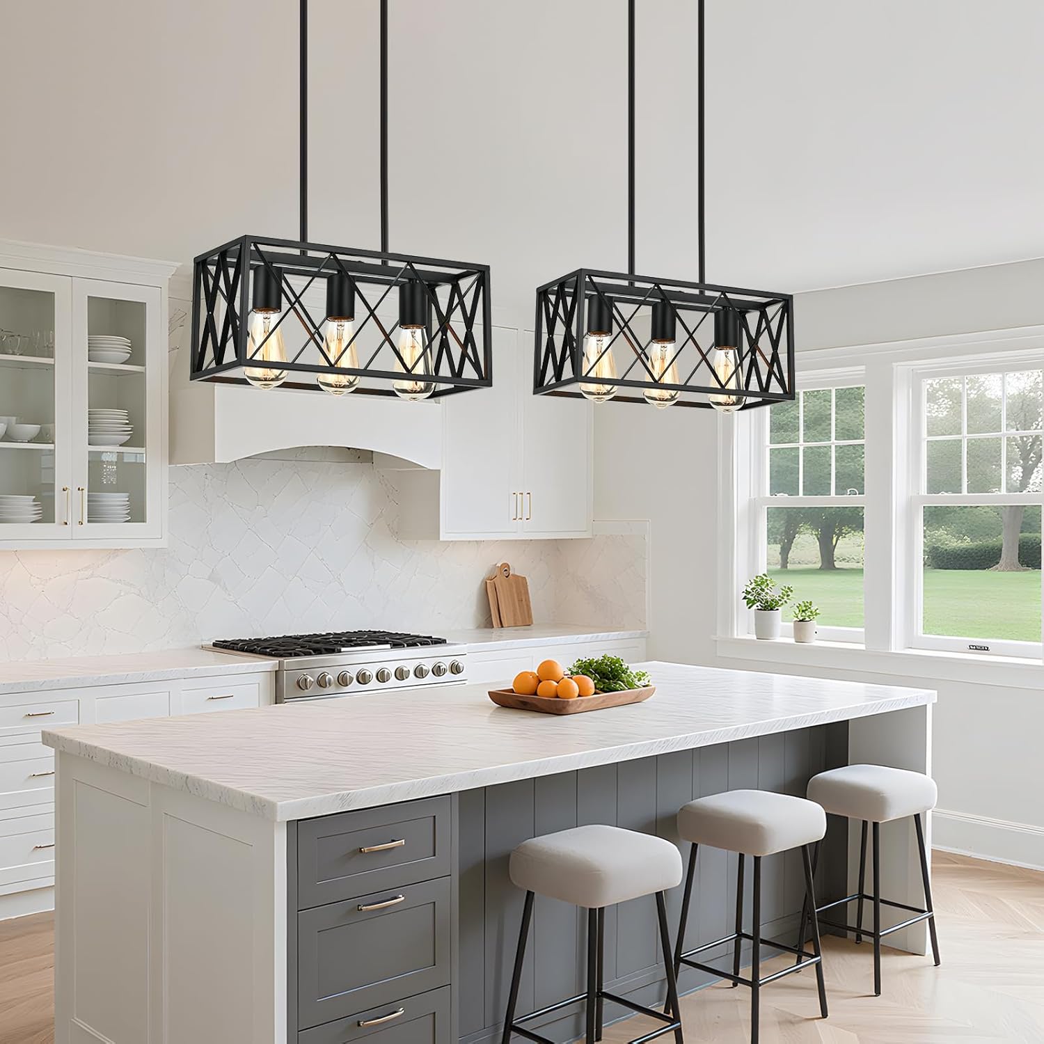 Black Plug in Pendant Light，3-Light Dining Room Light Fixture Over Table,Plug in Ceiling Light for Kitchen Sink，Industrial Metal Kitchen Pendant Lighting Over Island.