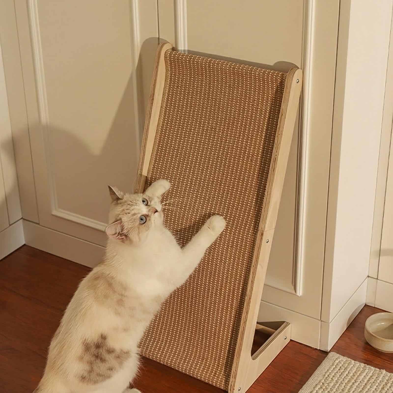 Tabla rascador para gatos en forma de L de 69 cm de altura, de sisal, con marco de madera, rascador de doble uso para proteger el sofá y los muebles, rascador para gatos, para rascar, jugar y