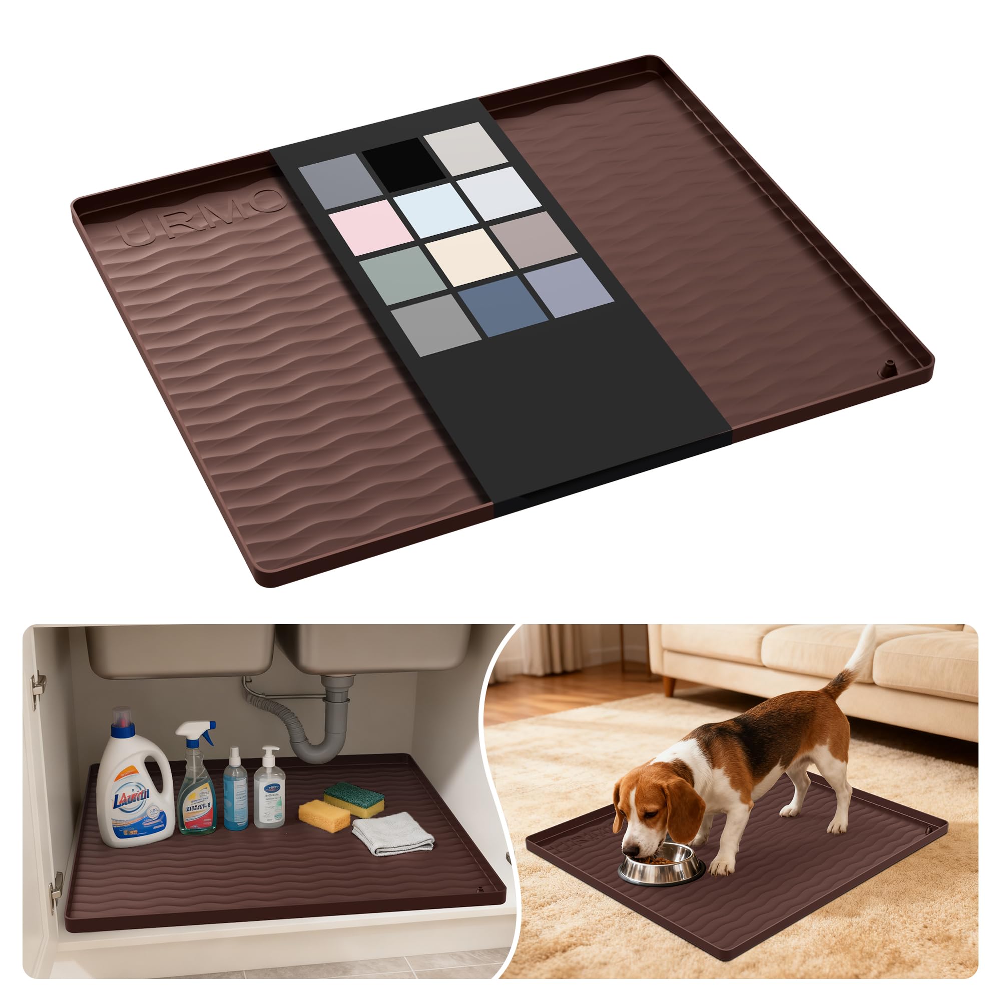 URMONA Waterproof Silicone Under Sink Mat, 22 x 19 in, Flexible Shelf Liner