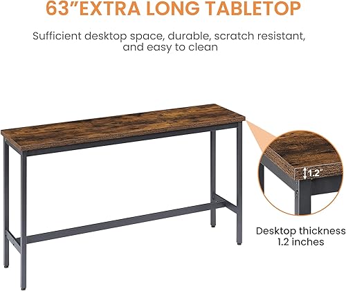 Miniatura 9 de Long Bar Table Set with 3 PU Upholstered Bar Stools, Bar Table and Chairs for Kitchen Breakfast Table, Living Room, Banquet Hall, Rustic Brown and