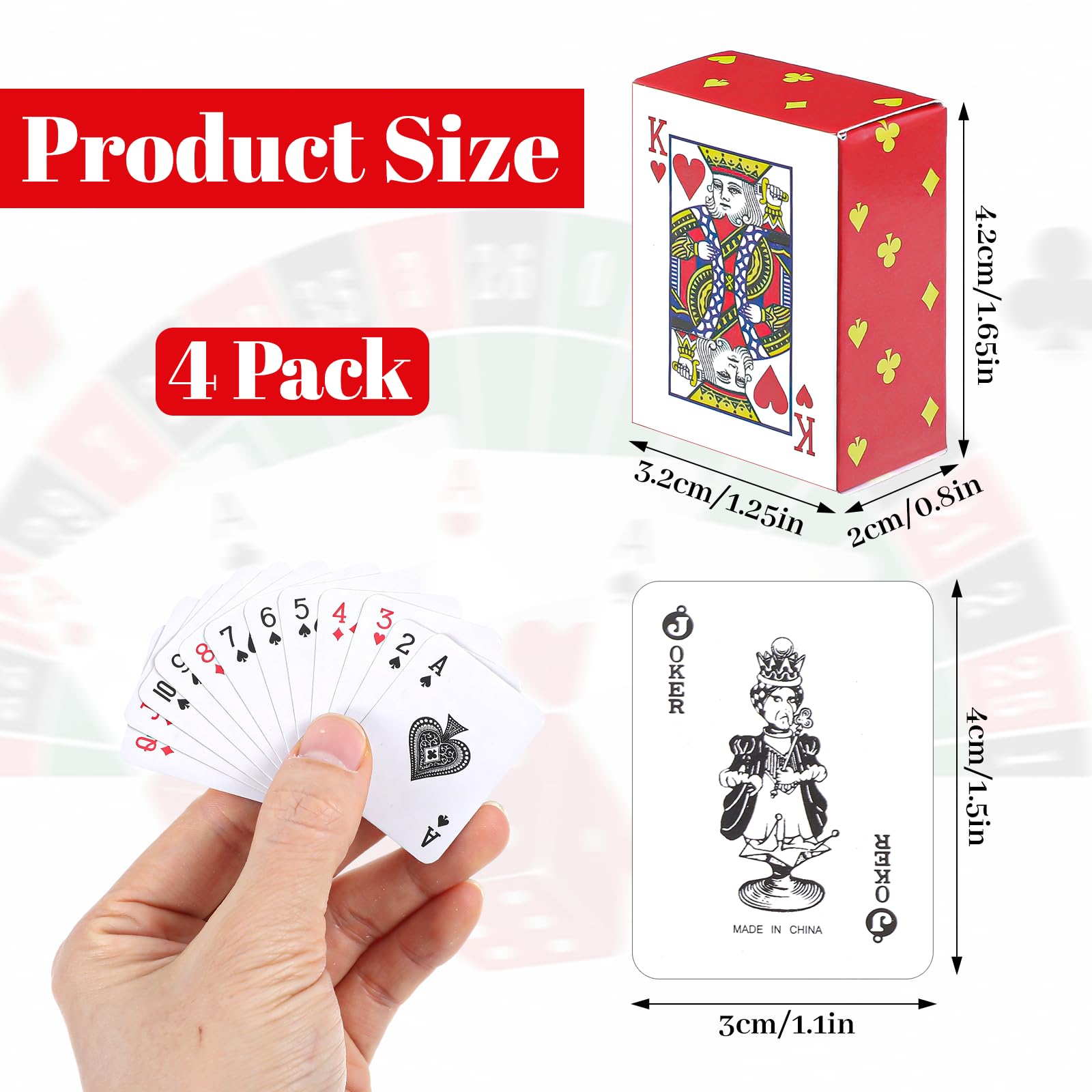CIATBYYJ Zestaw 4 mini kart do gry, miniaturowa gra pokerowa, małe karty do gry, przenośne karty do pokera, do gier planszowych, na wycieczki, pikniki i gry rodzinne