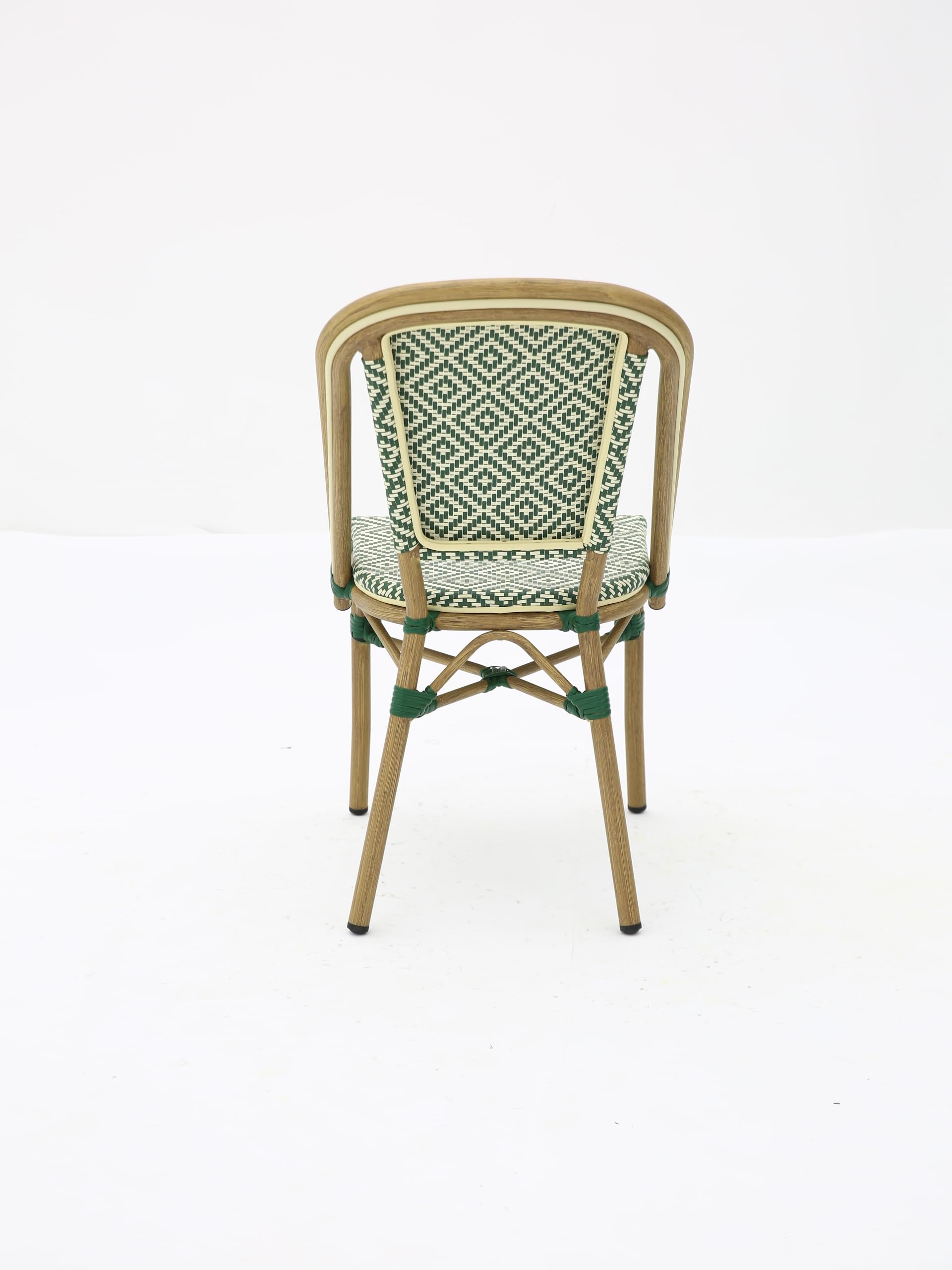 Chaise Bistrot Extérieur Intérieur Empilable – Structure Aluminium Aspect Bambou – Assise et Dossier en Textilène Tressé – Style Terrasse de Café Parisien – Jardin, Balcon, Restaurant (Vert+Beige)