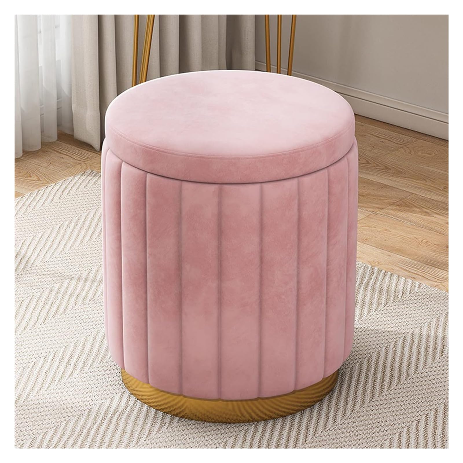 Tabouret d'entrée en velours rose pour s'asseoir confortablement et ranger les chaussures