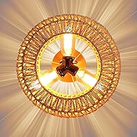 Vista 2 de Lámpara de techo de ratán, 3 luces de latón antiguo de 12.6 pulgadas, tejida a mano, estilo bohemio, semiempotrada, para dormitorio, cocina, sala