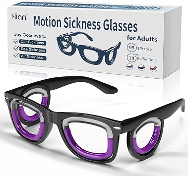 Hion Adult Anti- Motion Sickness Smart Glasses, Ultra-Light Portable Nausea Relief Liquid Glasses, Carsickness Airsickness Seasickness Glasses, Kids Travel/Cruise EssentialsBlack