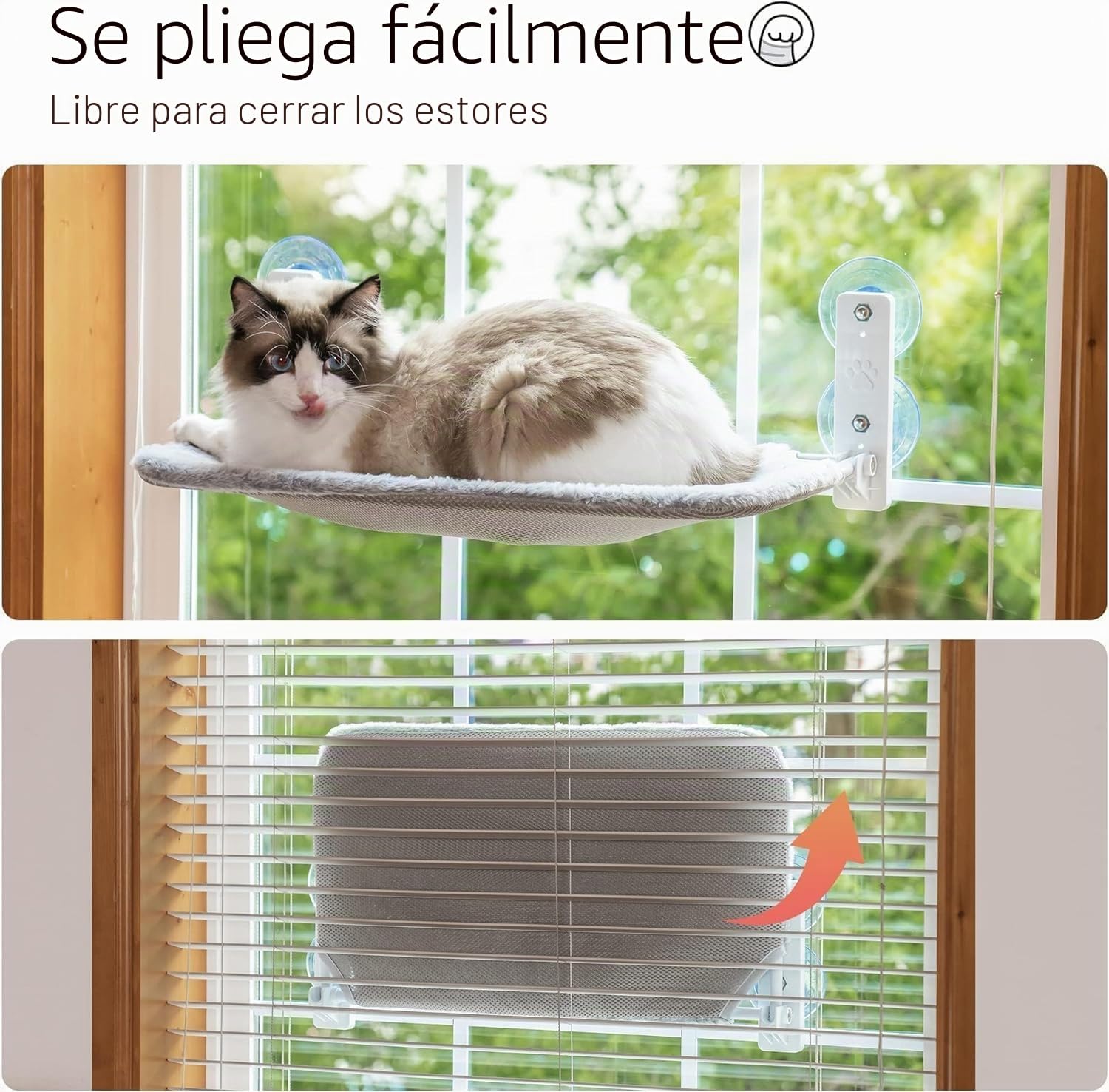 EDAGNY Hamaca para Gato Ventana Confort con Alfombra Reversible y Lavable - 54x30cm Hamaca para Gato Cama Ventana Estructura Metálica Resistente Soporta 18kg, Gris M