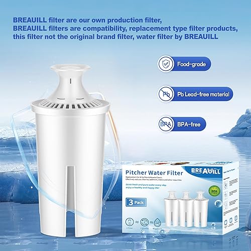 Miniatura 7 de Repuesto para filtro de agua Brita, jarras y dispensadores, filtro de agua certificado NSF para Brita Classic, OB03, Mavea 107007 35557, 3 filtros