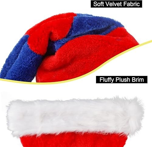 Miniatura 3 de LOMIMOS Sombrero de Papá Noel de Navidad, sombrero de felpa de terciopelo azul y rojo para adultos, decoración del hogar, suministros de fiesta