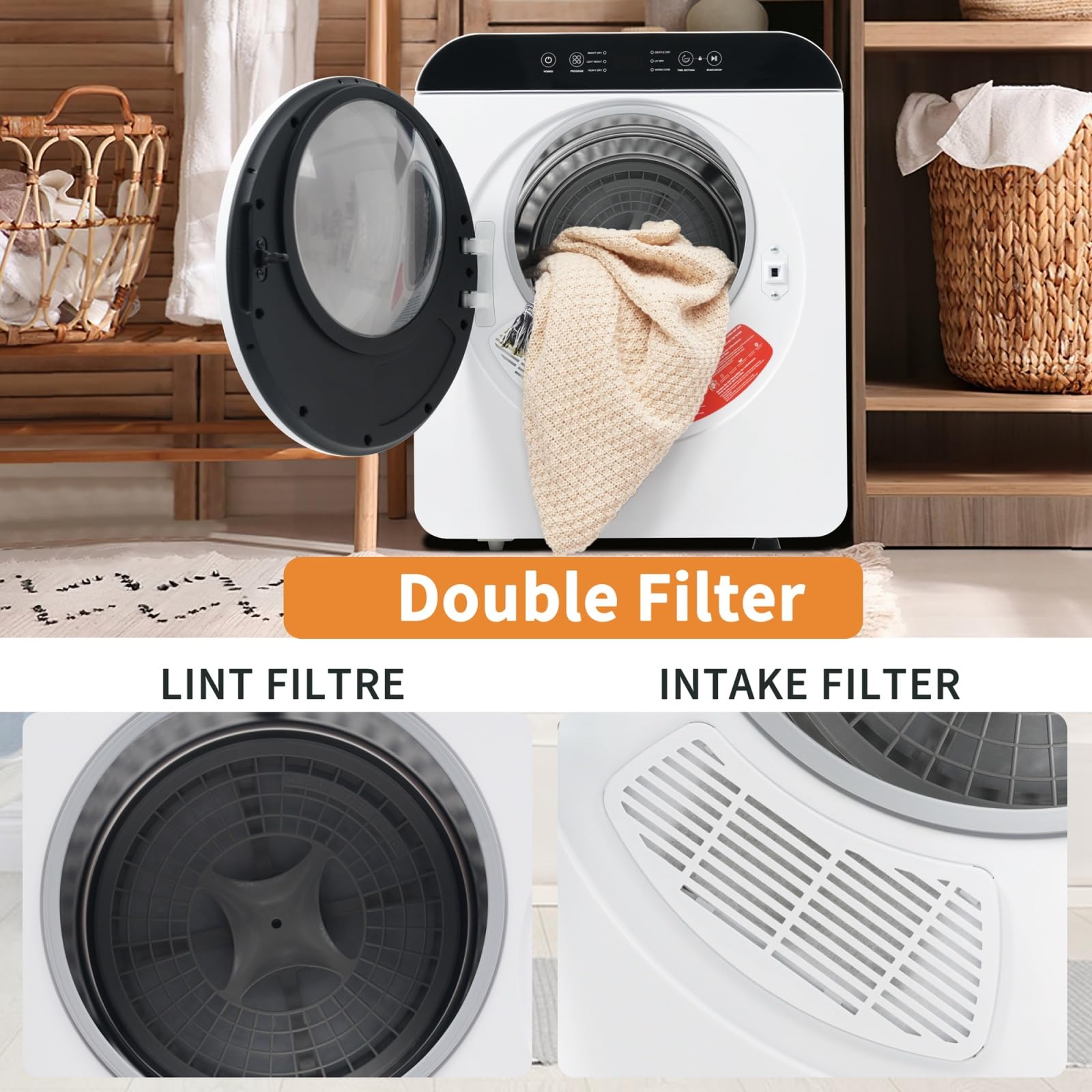 Sèche-linge à air chaud, capacité 3 kg, 830 W, 6 programmes, désinfection par UV, désinfection à haute température,compatible avec une installation murale [Classe énergétique G]