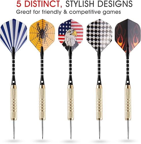 Miniatura 5 de UZOPI dardos de 18 gramos con punta de acero, incluye afilador de dardos y 3 aspas de repuesto, 15 unidades